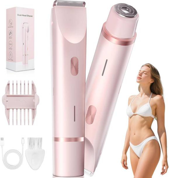 SEVENSPACE 2 in 1 Electric Women Shaver & Body Hair Trimmer Dual Head Rechargeable Trimmer 90 min Runtime 0 Length Settings