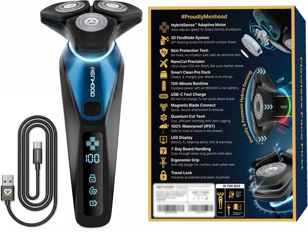 MENHOOD Pro Shaver 3D HexBlade Rotary 120Min Wet Dry Electric Shaver For Men
