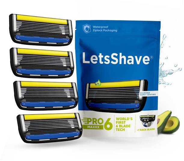 LetsShave Pro 6 Maxxx World’s 1st 6 Shaving Blade Razor Refills (4), Precision Back Blade