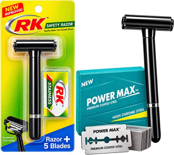 Rk SAFETY RAZOR WITH POWER MAX PREMIUM COATED STEEL 50 BLADES