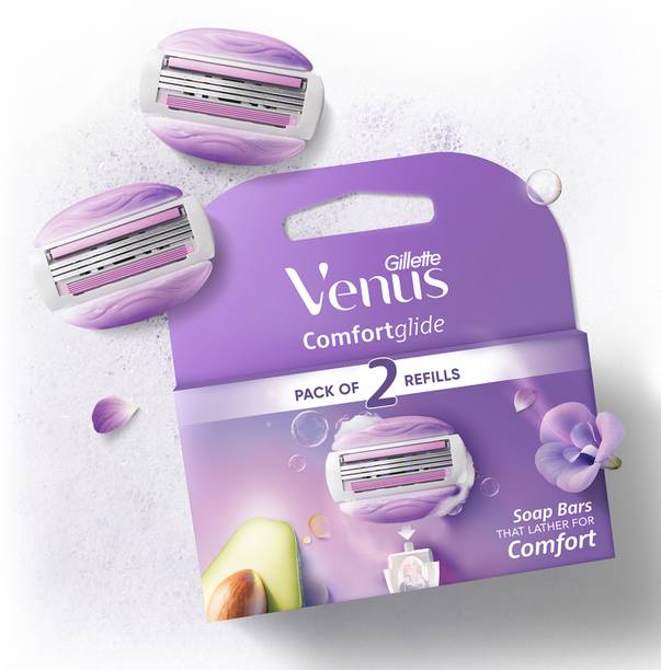 गिलेट वीनस कम्फर्टग्लाइड वुमन हेयर रिमूवल रेजर ब्लेड्स - (एवोकैडो ऑइल्स जेल बार्स)