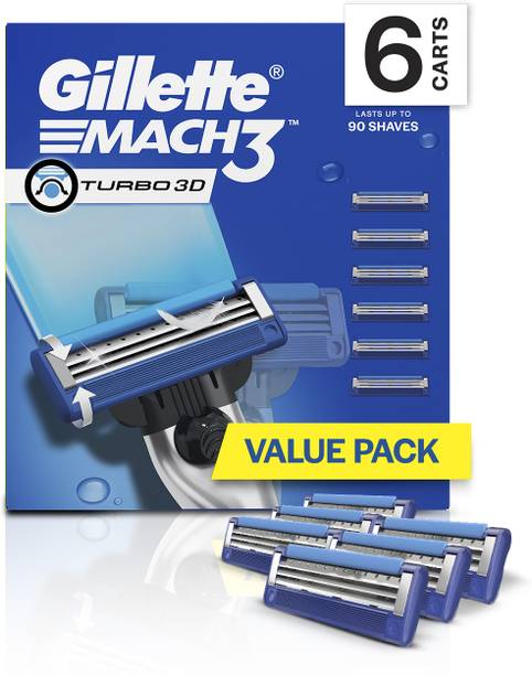 Gillette Mach3 Turbo, 6 Cartridges, Pro Shaving Blades for Men, Super Value Pack