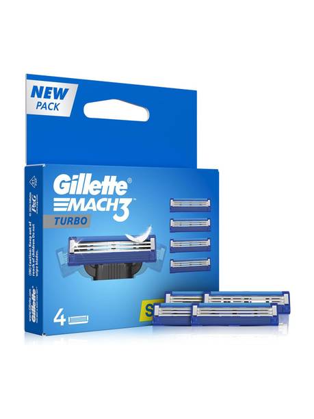 Gillette Mach 3 Turbo Manual Shaving or Blades For Men-4S Pack (Cartridge)
