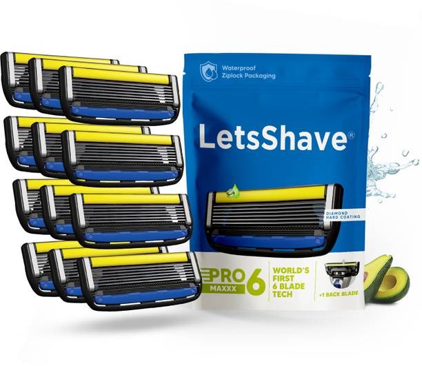 LetsShave Pro 6 Maxxx World’s 1st 6 Shaving Blade Razor Refills (12), Precision Back Blade