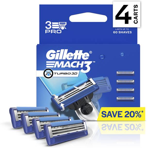 Gillette Mach3 Turbo, 4 Cartridges, Pro Shaving Blades for Men, Super Value Pack