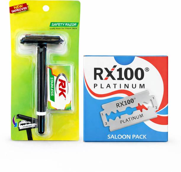 Rk SAFETY RAZOR WITH RX 100 PLATINUM SHAVING BLADE (50 BLADES)