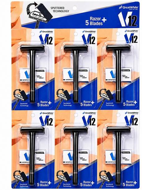 V12 SAFETY RAZOR WITH 5 BLADES 6 COMPLETE SET