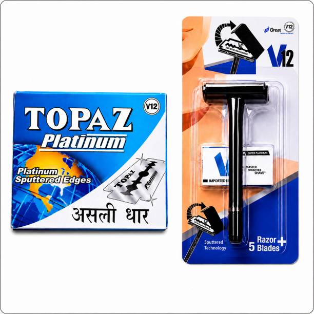 V12 SAFETY RAZOR WITH TOPAZ PLATINUM BLADE 1 PACK