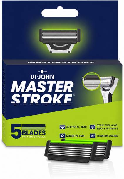 VI-JOHN Masterstroke 5-Blade Shaving Cartridges with Aloe Vera & Vitamin-E Strip