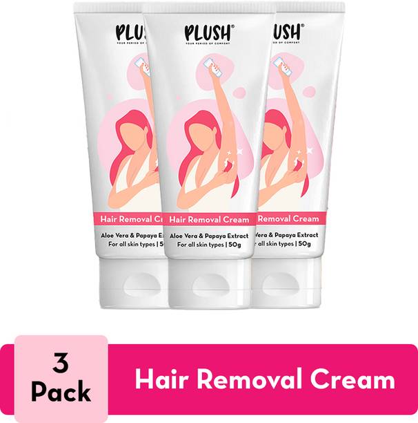 PLUSH Hair Removal Cream with Spatula |Enriched with Aloevera & Papaya|Pack of 3