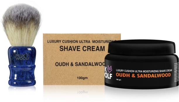 Pink Woolf Luxury Shaving Kit for Men|Blue Monster Shaving Brush|Ultra Slick Shaving Cream