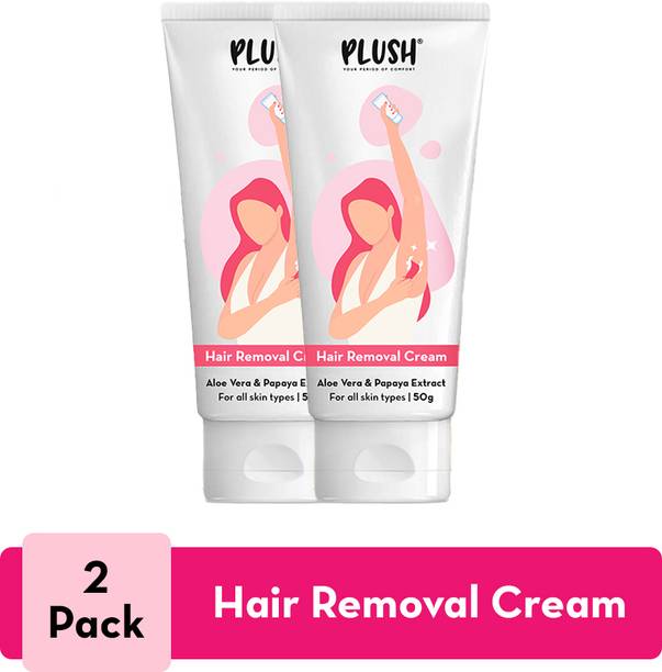 PLUSH Hair Removal Cream with Spatula |Enriched with Aloevera & Papaya|Pack of 2