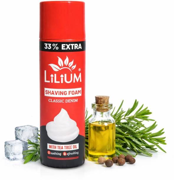 LILIUM Classic Denim Shaving Foam with Tea Tree Oil for Soothing Shave for Men