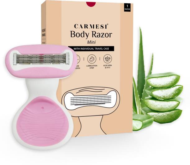 Carmesi Body Razor for Women's Hair Removal | Lubricating Strip with Aloe Vera & Vit E| With Travel Case