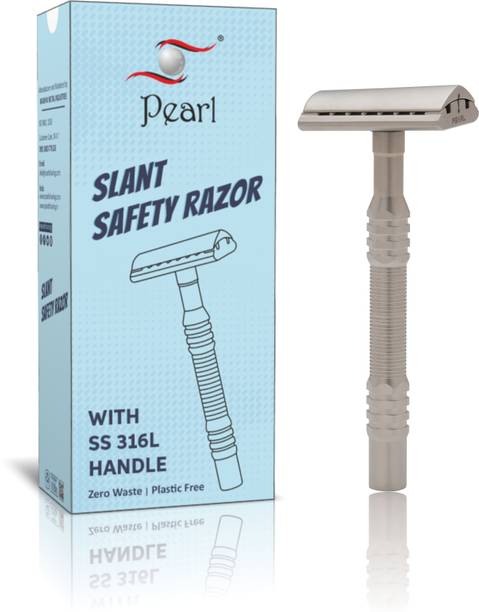 Pearl Shaving Premium Shaving Double Edge Safety Razor for Men- Semi Slant Stainless Steel, Men