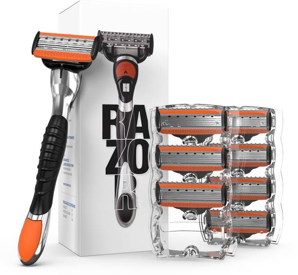 Hajamat Magnum V | 5 Blade Shaving Razor for Men | Long-Lasting American Blades | 1 Razor Handle, 8 Cartridges, Men