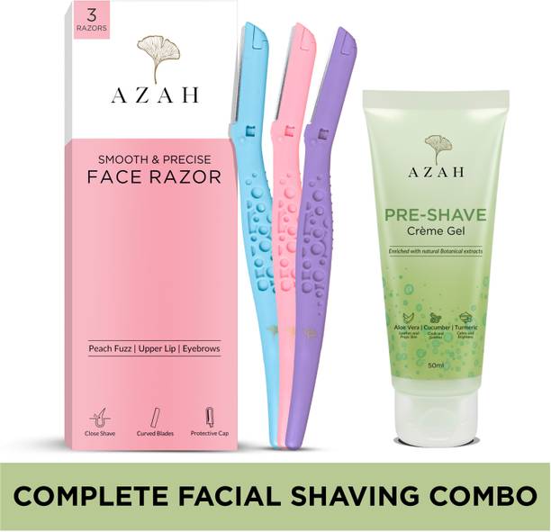AZAH Facial Hair Removal Combo | Pre-Shave Gel & 3 Face Razor | Facial Combo For, Women