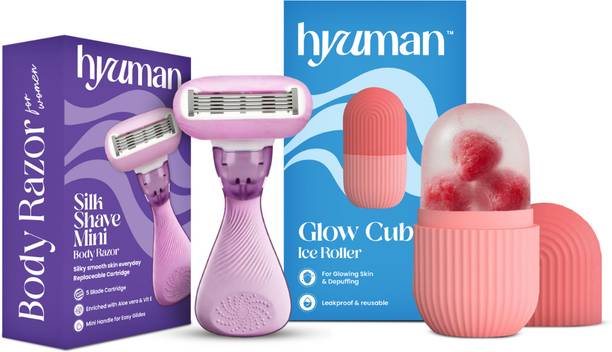 Hyuman Mini Body Razor Combo Ice Roller, 5 Blade with Face Massager, Women