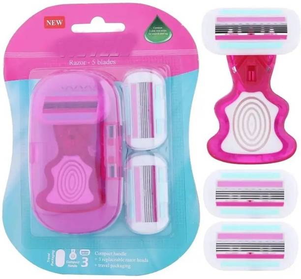 Zuigo Womens 5-Blade Razor with Pivoting Head, Compact Handle, 3 Cartridges.Girls &, Women