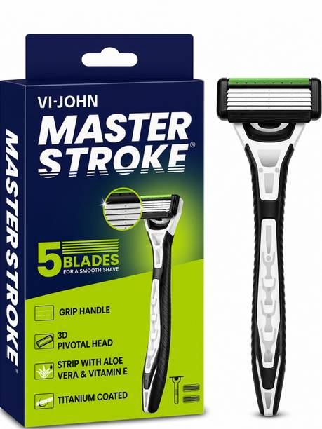 VI-JOHN Master Stroke Ultra Pro 5 Blade Shaving Razor for men (1 Handle + 2 Cartridges), Men