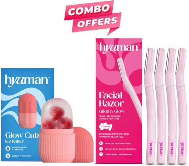 Hyuman Combo Face Razor & Ice Roller - 4 Unit Razors + 1Unit Ice Roller For Smooth Skin, Women