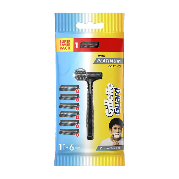 Gillette Guard Manual Shaving Razor Blades -6 Cartridges + 1 Razor, Men