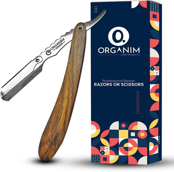 Organim care products Straight Edge Wooden Barber Folding Shaving Razor Round Handle, Men & Women