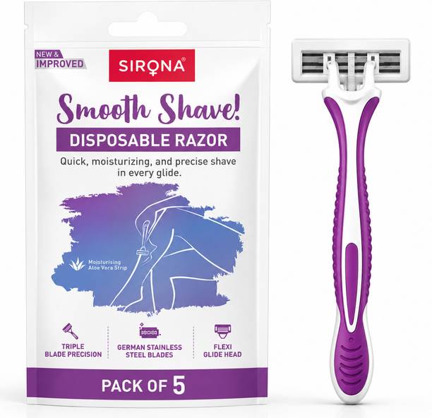 SIRONA Disposable Razor with Triple-Blade Precision, Aloe Vera Strip & Flexi-Glide Head, Women