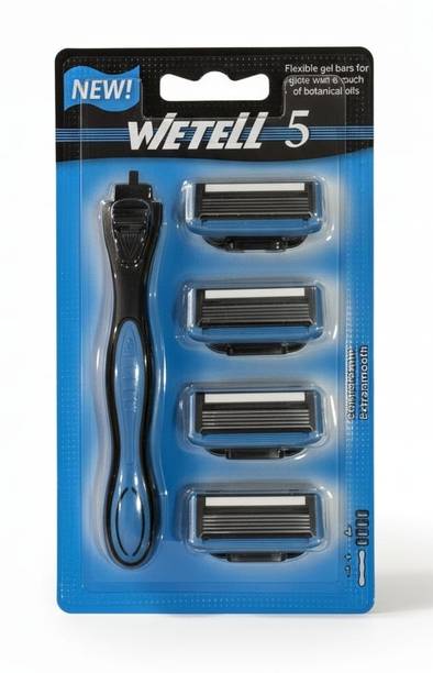 wetell 5 Blade Razor Shaving Kit with Handle and 4 Cartridge Refills, Men