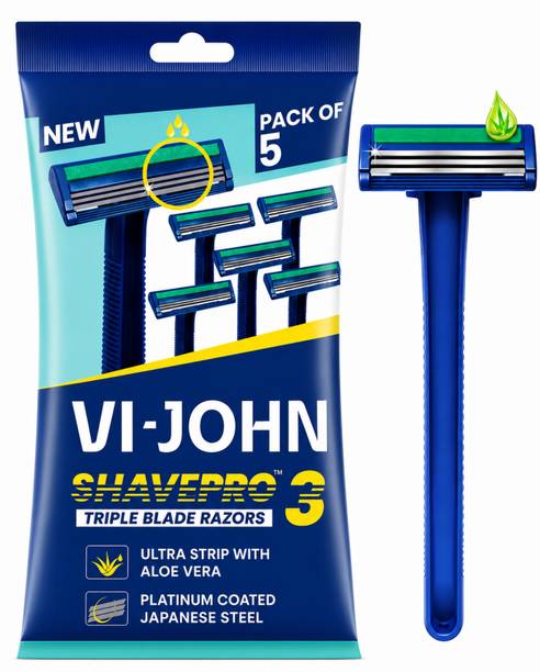 VI-JOHN ShavePro 3 Blade Razor Ultra Strip with Aloe Vera (5 Pcs In Each Pouch), Men