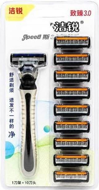 IPDHAMELIYA Men’s 3-Blade Razor with 9 Cartridges | Anti-Slip Handle Smooth Shaving Kit, Men & Women