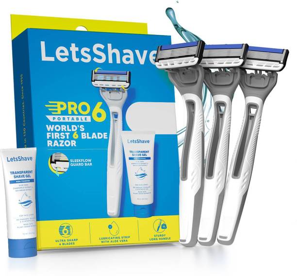 LetsShave Pro 6 Portable Shaving Razor For Men with Transparent Shave Gel 15ml, Men