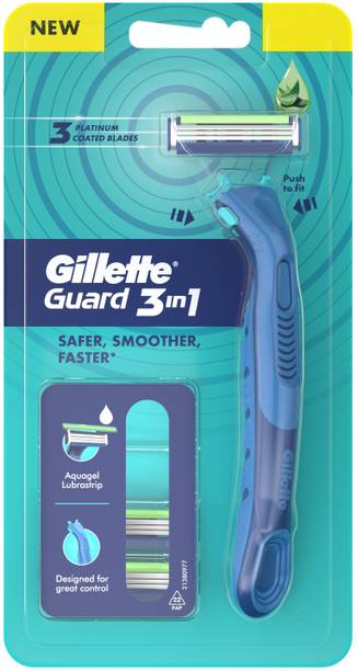 Gillette Guard 3in1 Shaving Razor Blade- 1 Handle+3 Cartridges, 3 blade razor for, Men