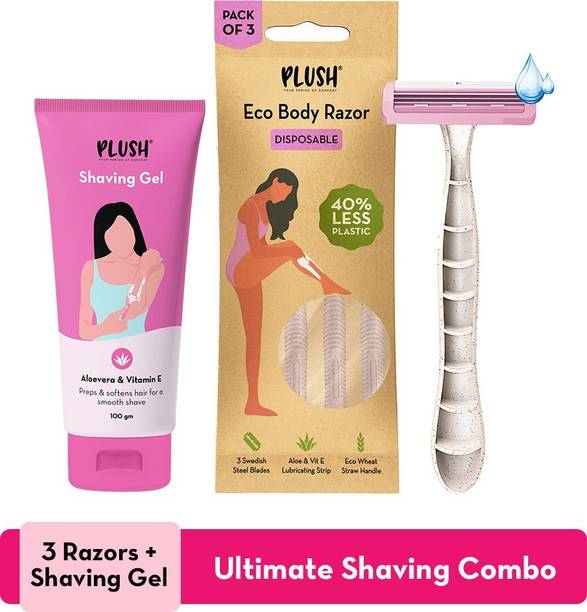 PLUSH Disposable Eco Razor With All Natural Shaving Gel For Women, Women