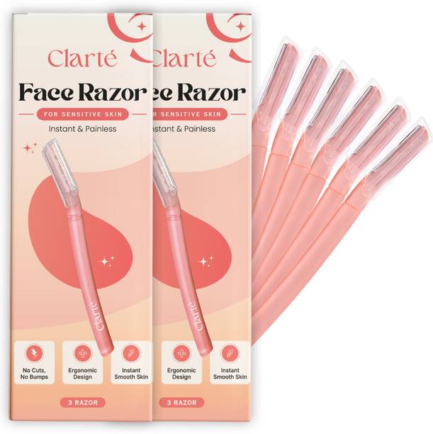 Clarté Face Razor for Women – Facial Hair Remover, Upper Lip & Eyebrow (Pack of 3), Men & Women