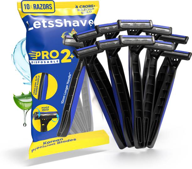 LetsShave Pro 2 Plus Disposable Razor - Open Flow Cartridge Razor (Pack of 10), Men