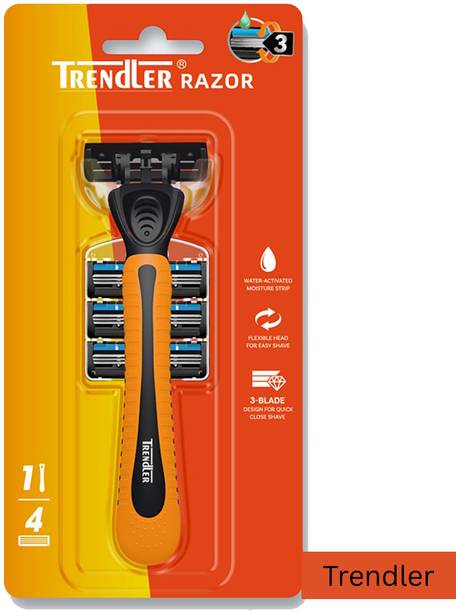 TRENDLER Orange Shaving Razor For Men With 3 Blades (4 Cartridges), Easy & Smooth Shave, Men