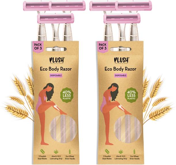 प्लश 3 Blade Eco Body Razor for Women | Aloe & Vit E Strip | 40% Less Plastic