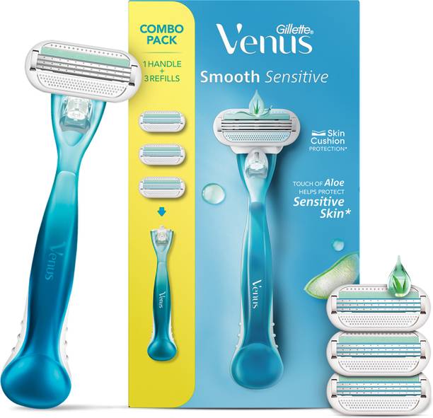 Gillette Venus Smooth Combo pack | Razor plus 3 refills | Aloe vera smooth, Women