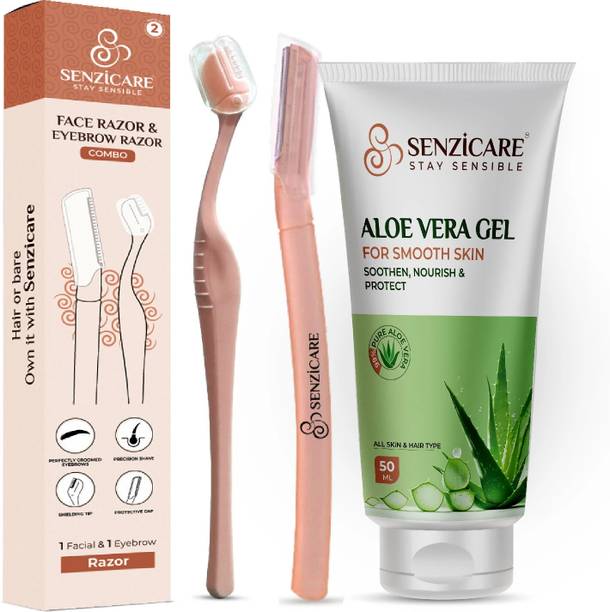 Senzicare Reusable Face Razor & Eyebrow Razor Combo Pack With Aloe Vera Gel 50ml, Women