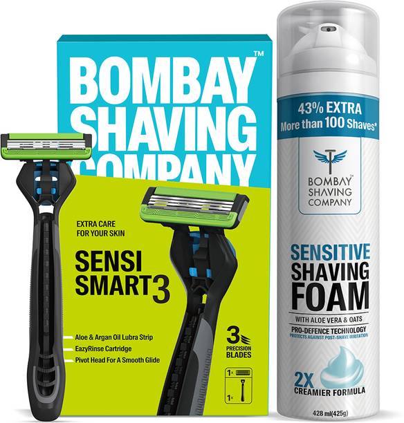 BOMBAY SHAVING COMPANY Sensi Smart3 Razor for Men & Sensitive Shaving Foam Combo, Men