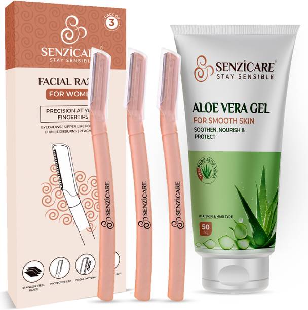 Senzicare Reusable Face Razor & Aloe vera Gel for Women Facial Hair|Painless Hair Removal, Women