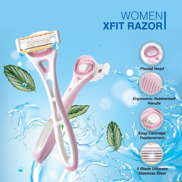 Kai Xfit 5 Blades Body Razor For Women with 2 Cartridge, for Sensitive Skin, Women