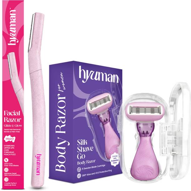 Hyuman Traveller Body & Face Razor Combo Pack | 1 Body & 1 Face Razor, Protective Case, Women