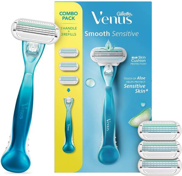 Gillette Women’s Razor for Sensitive Skin with Aloe Strip, Handle + 3 Refills, Men & Women