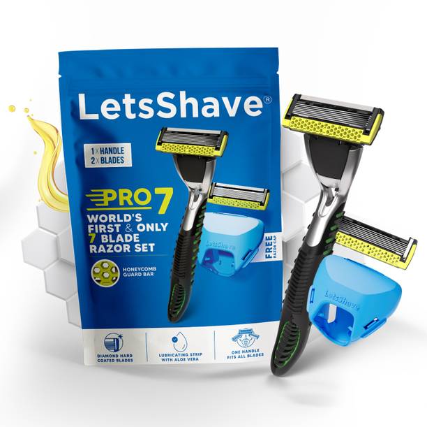 LetsShave Pro 7 Max Shaving Razor for Men 1 Razor Handle + 2 Blades with Cap, Men
