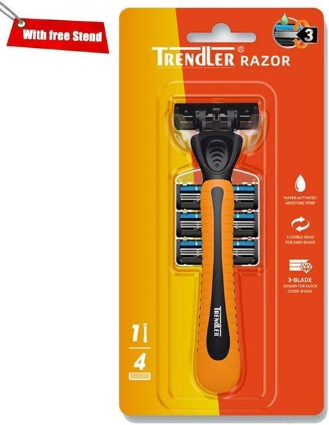 TRENDLER Razor Set with Free stand,1 Handle & 4 Cartridges, 3-Blade System, Men