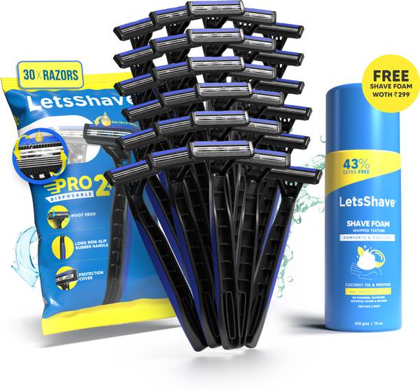 LetsShave Pro 2 Plus Disposable Razor World's 1st Open Flow Twin shaving Blade+Shave foam, Men