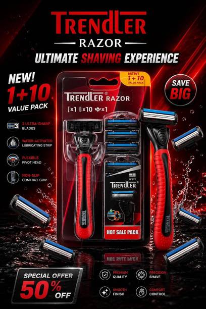 TRENDLER 3 Ultra Sharp Blades Shaving Razor with 10 Replacement Cartridges, Men