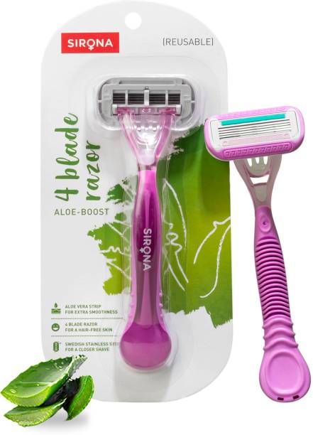 SIRONA Aloe-Boost 4 Blade Reusable Body Hair Removal Razor for Arms, Leg & Bikini Line
